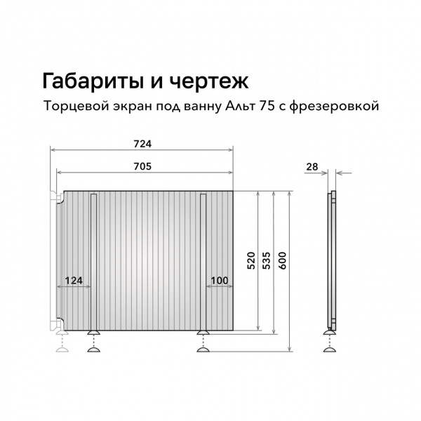 Торцевой экран под ванну Alavann  Альт 75 см зеленый хвойный с фрезеровкой, из МДФ