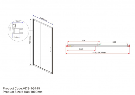 Vincea Душевая дверь Гарда (Garda) VDS-1G145CLG, 1450, брашированное золото, стекло прозрачное