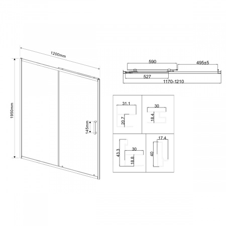Vincea Душевая дверь Сити (City) VDS-5CT120CLB, 1200, черный, стекло прозрачное