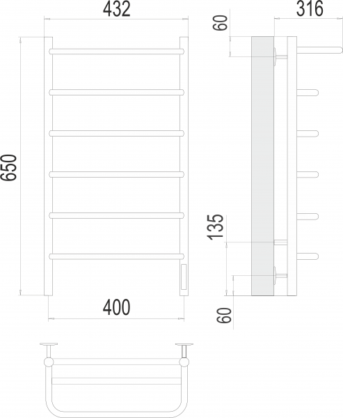 Полотенцесушитель Terminus Полка П6 400х650 электро