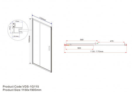 Vincea Душевая дверь Гарда (Garda) VDS-1G115CLG, 1150, брашированное золото, стекло прозрачное