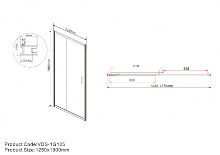 Vincea Душевая дверь Гарда (Garda) VDS-1G125CLB, 1250, черный, стекло прозрачное
