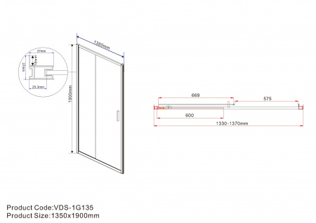 Vincea Душевая дверь Гарда (Garda) VDS-1G135CL, 1350, хром, стекло прозрачное