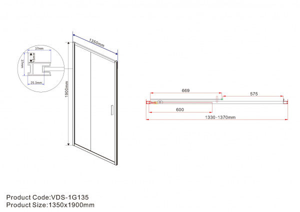 Vincea Душевая дверь Гарда (Garda) VDS-1G135CL, 1350, хром, стекло прозрачное
